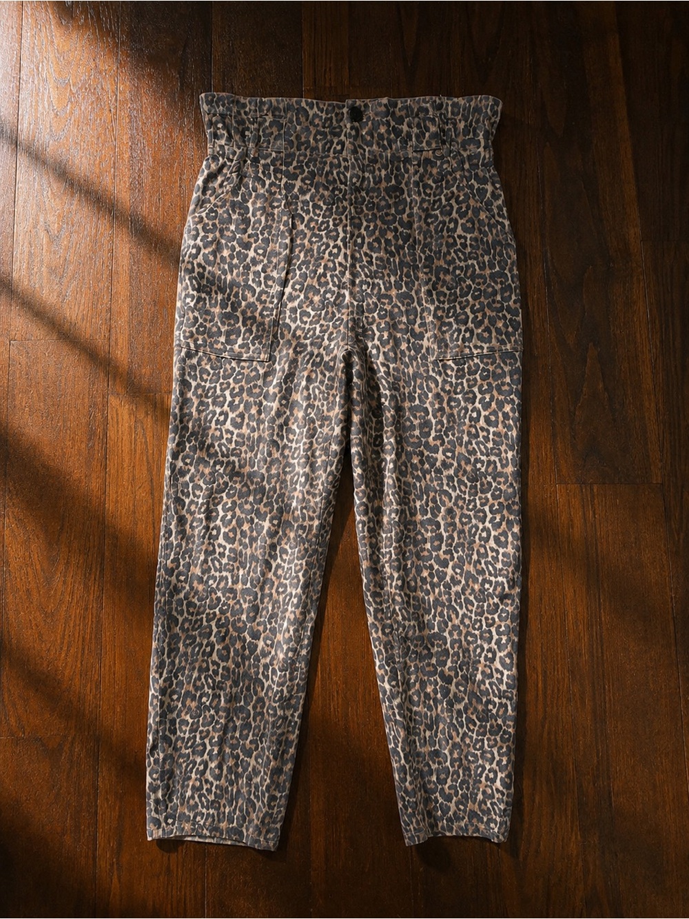 River Island Leopard Print Cropped Paperbag Pants - Brown & Black Sz 8